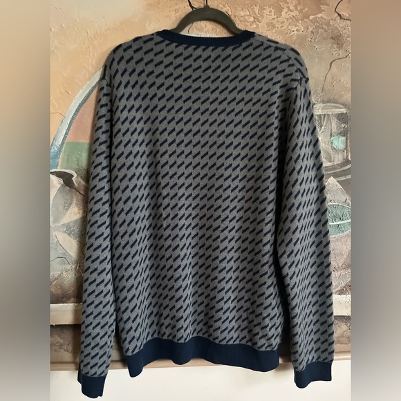 Frank & Oak Mens Knit Crewneck Merino-Wool Navy Blue-Gray Sweater Sz large - Picture 8 of 10